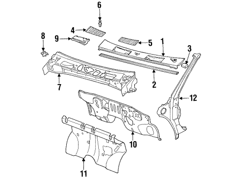 1992 Nissan D21 Cab Cowl, Hinge Pillar INSULATOR Dash Center Diagram for 67900-01G00