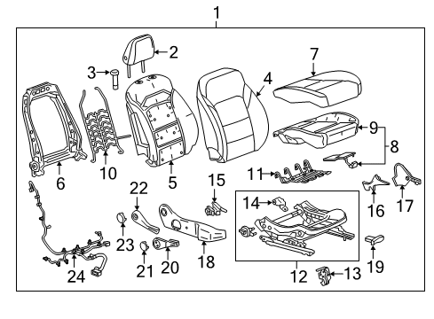 2016 Chevrolet Malibu Passenger Seat Components Recliner Handle Diagram for 23307790