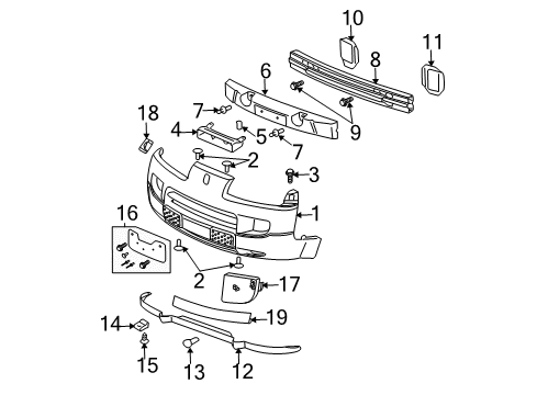 2004 Saturn Vue Front Bumper Deflector, Front End Fascia Diagram for 22712360