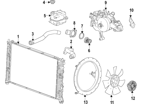 2020 GMC Sierra 2500 HD Cooling System, Radiator, Water Pump, Cooling Fan Upper Shroud Diagram for 84654431