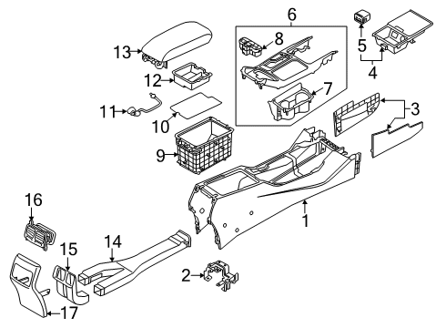 2016 Kia Cadenza Floor Console Storage Box-Console Diagram for 846803RAB0WK