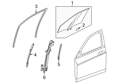 2011 Honda Accord Crosstour Front Door - Glass & Hardware Glass, L. FR. Door Diagram for 73350-TP6-A01