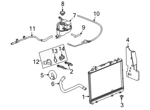 2005 Cadillac CTS Radiator & Components Radiator Surge Tank Inlet Hose Assembly Diagram for 89022484