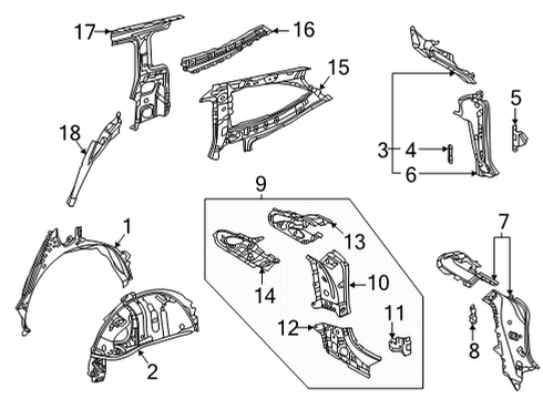 2022 Toyota Highlander Inner Structure - Quarter Panel Inner Reinforcement Diagram for 61081-0E050