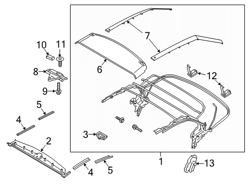 2016 Ford Mustang Convertible Top Side Cover Diagram for FR3Z-7654702-AC