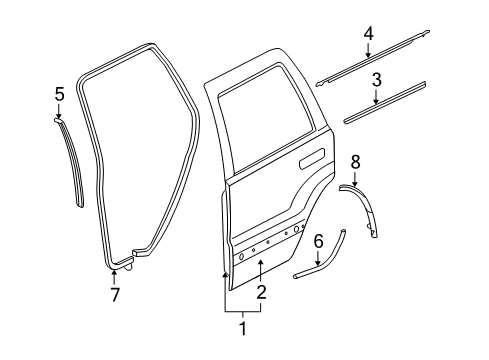 2010 Jeep Grand Cherokee Rear Door WEATHERSTRIP-Rear Door Belt Diagram for 55399116AC