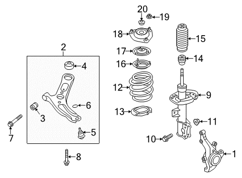 2016 Hyundai Veloster Front Suspension Components, Lower Control Arm, Stabilizer Bar Knuckle-Front Axle, LH Diagram for 51715-2V000