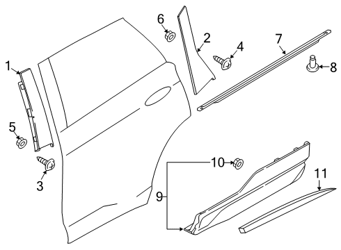 2022 Ford Edge Exterior Trim - Rear Door Belt Molding Diagram for FT4Z-5825860-F