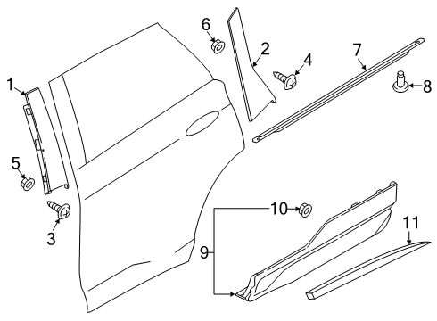 2022 Ford Edge Exterior Trim - Rear Door Rear Applique Diagram for FT4Z-58255A34-F