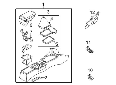 2004 Kia Spectra Center Console Console Assembly Diagram for 0K2S264410A96