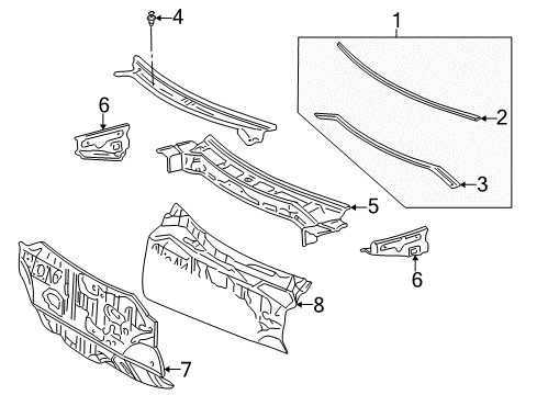 1997 Toyota RAV4 Cowl Dash Panel Diagram for 55101-42070