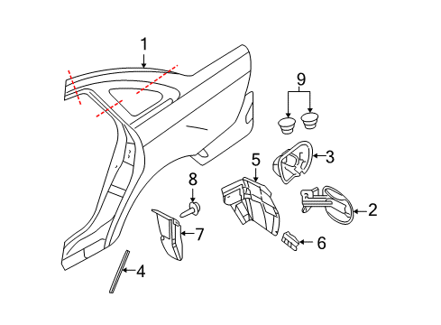 2009 Mercury Sable Quarter Panel & Components Edge Guard Diagram for 5G1Z-5428456-AA