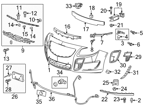 2016 Buick Regal Front Bumper Upper Grille Bolt Diagram for 20931378