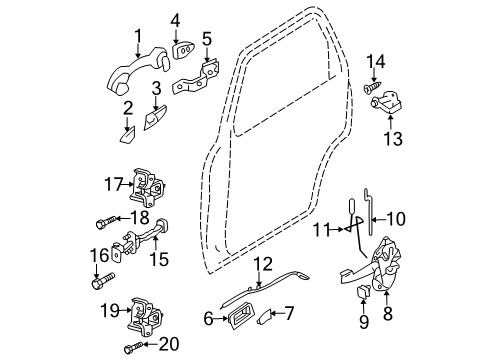 2011 Ford Escape Rear Door - Lock & Hardware Handle, Inside Diagram for 8L8Z-7822601-BE