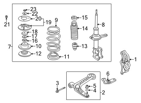 2006 Honda Insight Front Suspension Components, Lower Control Arm, Stabilizer Bar Nut, Self-Lock (10MM) Diagram for 90182-SL0-004