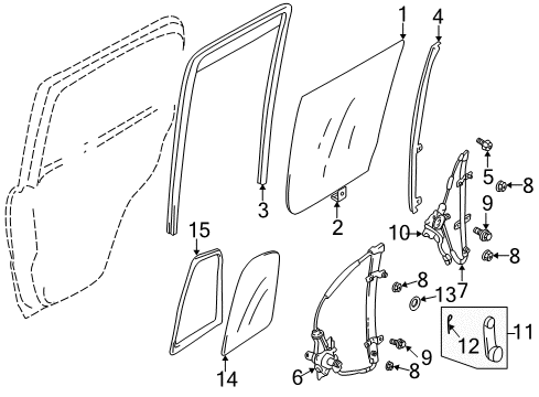 2004 Chevrolet Tracker Rear Door - Glass & Hardware Sash, Rear Door Center, RH (On Esn) Diagram for 30026859