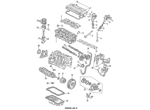 2001 Acura Integra Engine Parts, Mounts, Cylinder Head & Valves, Camshaft & Timing, Oil Pan, Oil Pump, Crankshaft & Bearings, Pistons, Rings & Bearings Motion Assembly, Lost Diagram for 14820-P73-J01