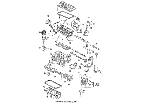 1996 Honda Prelude Engine Parts, Mounts, Cylinder Head & Valves, Camshaft & Timing, Variable Valve Timing, Oil Cooler, Oil Pan, Oil Pump, Balance Shafts, Crankshaft & Bearings, Pistons, Rings & Bearings Set Pump Assembly, Oil Diagram for 15100-P5M-305