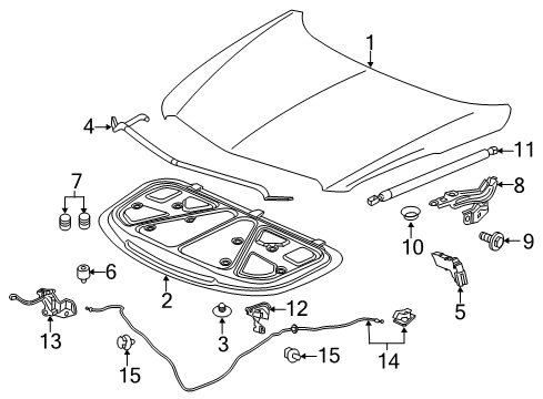 2022 Cadillac XT5 Hood & Components Support Cylinder Diagram for 23186608