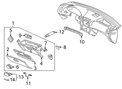 1997 Acura Integra Glove Box Lamp Assembly, Glove Box Diagram for 34254-SM4-013