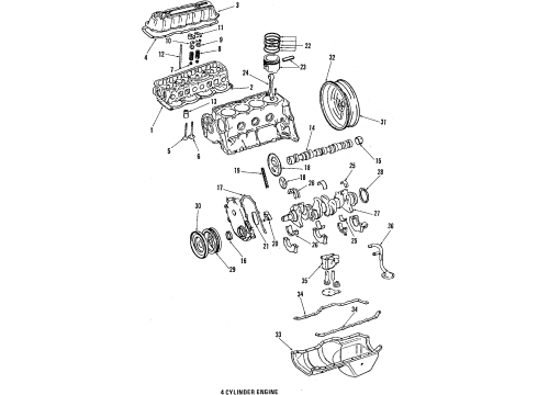 1984 American Motors Eagle Engine Parts, Mounts, Cylinder Head & Valves, Camshaft & Timing, Oil Pan, Oil Pump, Crankshaft & Bearings, Pistons, Rings & Bearings PUSHROD-Valve Diagram for J3241709AB