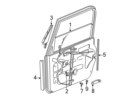 2000 Jeep Wrangler Front Door WEATHERSTRIP-Glass Channel Run Diagram for 55395174AA