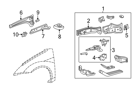 2002 Ford Focus Structural Components & Rails Outer Rail Diagram for 8S4Z-16054-TA