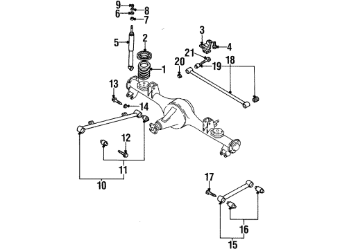 1999 Honda Passport Rear Suspension Components, Stabilizer Bar Insulator, Rear Spring (Upper) Diagram for 8-97140-088-1