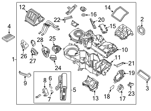 2012 Nissan Titan Heater Core & Control Valve EVAPORATOR Assembly Front W/EXP Valve Diagram for 27280-ZV00A