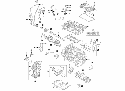 2021 Hyundai Elantra Engine Parts, Mounts, Cylinder Head & Valves, Camshaft & Timing, Variable Valve Timing, Oil Cooler, Oil Pan, Oil Pump, Crankshaft & Bearings, Pistons, Rings & Bearings Valve-Exhaust Diagram for 22212-2M805