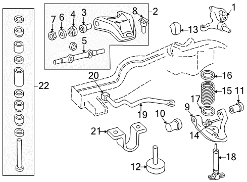 2000 GMC Sonoma Front Suspension Components, Lower Control Arm, Upper Control Arm, Stabilizer Bar, Torsion Bar Upper Bushing Retainer Diagram for 351212