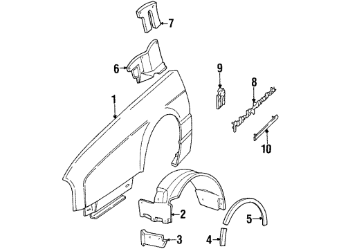 1993 Cadillac Allante Fender & Components, Exterior Trim LINER, Front Fender Inner Wheel House Diagram for 1639538