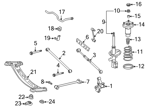 2000 Toyota Camry Rear Suspension Components, Stabilizer Bar Rear Suspension Control Arm Assembly, No.2, Left Diagram for 48740-33060