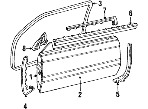 1992 Cadillac Eldorado Door & Components Weatherstrip Asm-Front Side Door Lower *Black Diagram for 3537284