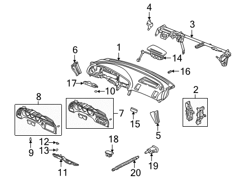 2002 Acura CL Instrument Panel Panel Assembly, Meter (Chamois Gray No. 3) (Driver Side) Diagram for 77200-S0K-A01ZA