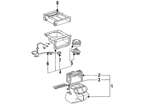 1997 Toyota Previa Blower Motor & Fan Radiator Assy, Air Conditioner Diagram for 87050-28070