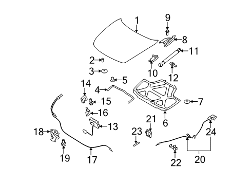 2010 Infiniti G37 Hood & Components Hood Lock Control Secondary Assembly Diagram for 65670-JF00A