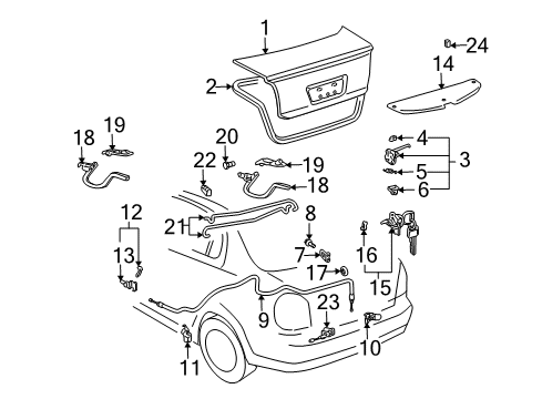 2003 Toyota Echo Trunk Lid Luggage Compartment Door Lock Assembly Diagram for 64610-52060