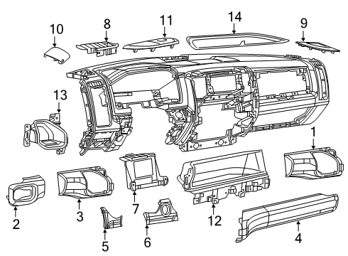 2022 Ram 2500 Cluster & Switches, Instrument Panel Instrument Panel Diagram for 6NH46TU6AA