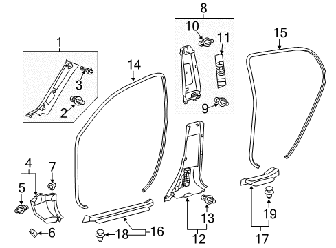 2011 Lexus CT200h Interior Trim - Pillars, Rocker & Floor GARNISH Assembly, Front Pillar Diagram for 62210-76020-C0