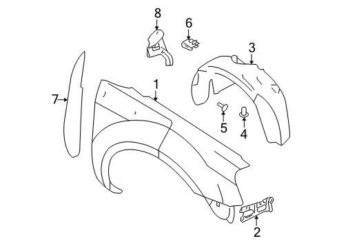 2007 Mercury Montego Fender & Components Fender Liner Diagram for 5G1Z-16103-AA