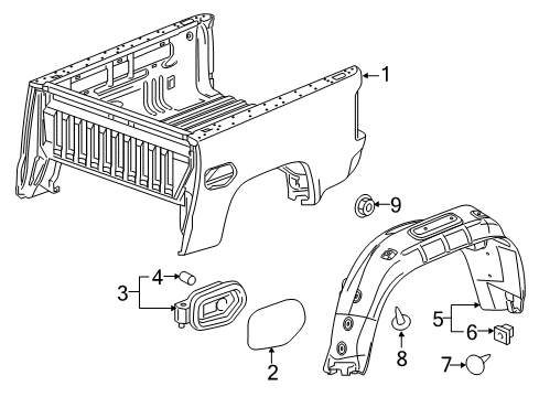 2015 Chevrolet Colorado Box Assembly Wheelhouse Liner Diagram for 22893879