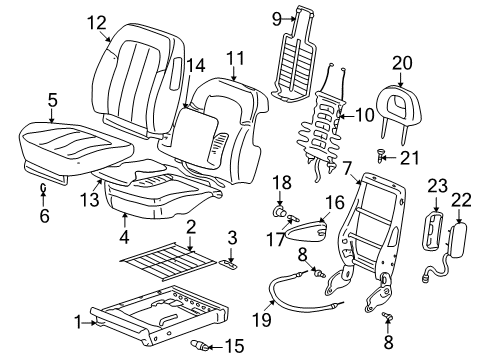 2002 Pontiac Aztek Front Seat Components Seat Back Frame Pivot Bolt Diagram for 88894907