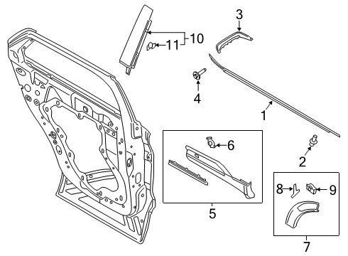 2022 Ford Explorer Exterior Trim - Rear Door Lower Molding Diagram for LB5Z-7825556-CA