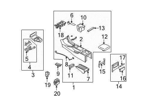 2013 Infiniti G37 Convertible Top Console Assembly Center Diagram for 96910-1VZ7A