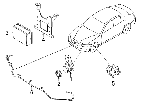 2019 BMW 340i GT xDrive Parking Aid Ultrasonic Transducer Jatoba Diagram for 66209308345