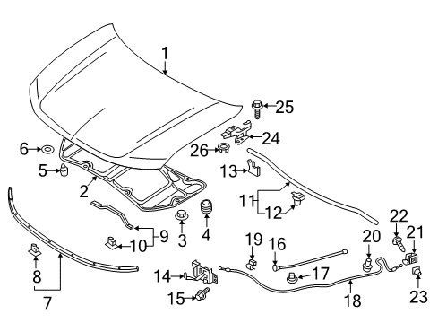 2018 Mitsubishi Outlander Hood & Components RETAINER-Trunk&Hood Diagram for MB270319