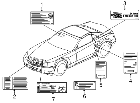 2005 Cadillac XLR Information Labels Info Label Diagram for 88956546