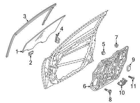 2022 Kia Forte Front Door Glass & Hardware GLASS-FRONT DOOR WIN Diagram for 82411M7051