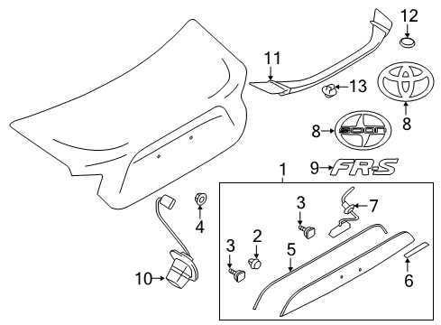 2016 Scion FR-S Spoiler, Exterior Trim Emblem Diagram for SU003-03220